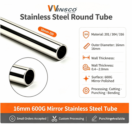 19 mm Inox Metal Pipe TP 201 304 316 Satin Mirror Surface 0.4mm-1.5mm Wall Thick 5/8'' Stainless Steel Round Tube از سنگ های فلزی