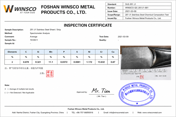 چین (GuangDong)Foshan Winsco Metal Products Co., Ltd. گواهینامه ها