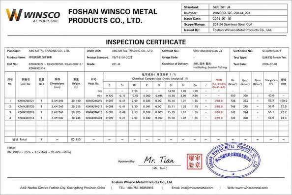 چین (GuangDong)Foshan Winsco Metal Products Co., Ltd. گواهینامه ها